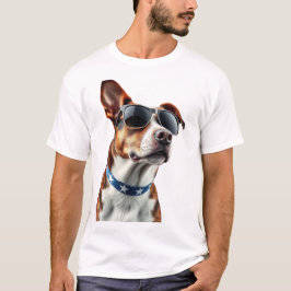 アメリカンドッグラバー - アメリカ国旗のサングラスをかけたクールな犬 Tシャツ