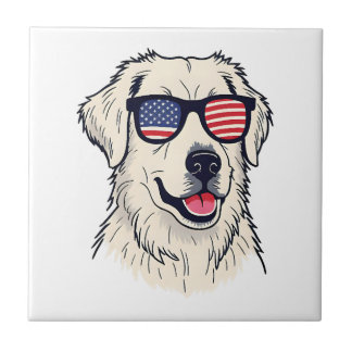 アメリカンドッグラバー クールなアメリカ国旗サングラスの子犬 タイル
