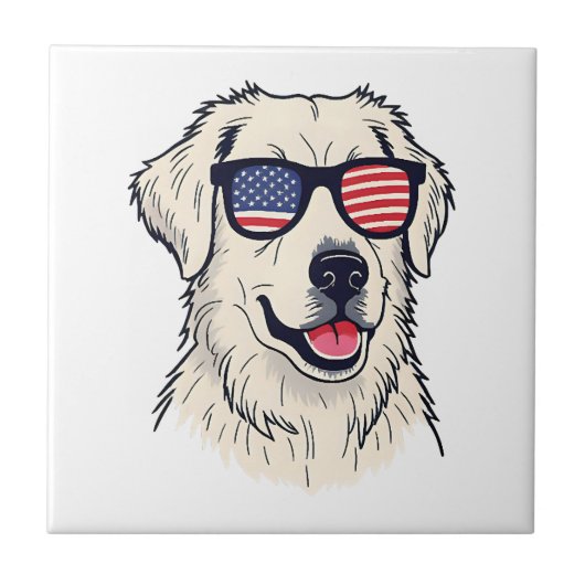 アメリカンドッグラバー クールなアメリカ国旗サングラスの子犬 タイル (正面)
