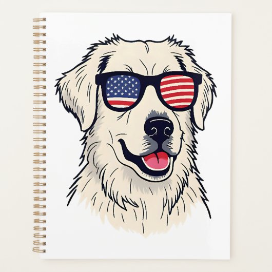 アメリカンドッグラバー クールなアメリカ国旗サングラスの子犬 プランナー手帳 (正面)