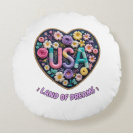 アメリカンドリームのお花の刺繍アート ラウンドクッション
