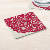 アメリカンドリー&レース、6、レッドオンクリーム紙プレート スクエアペーパーコースター (アングル)