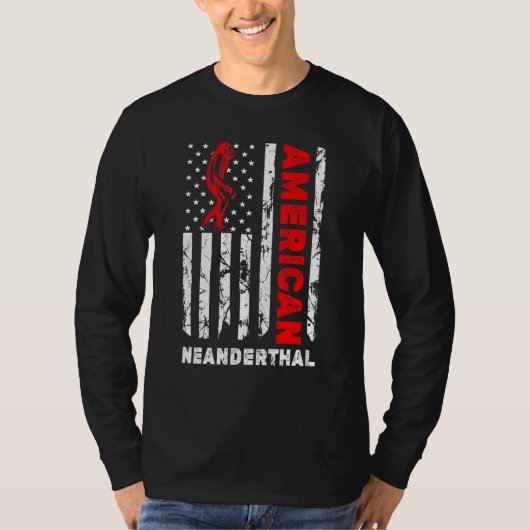 アメリカンネアンデルタール系アメリカ合衆国国旗のカヴマン Tシャツ (正面)