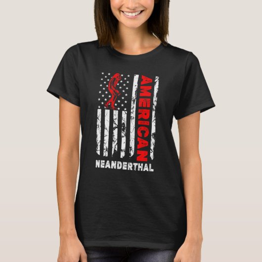アメリカンネアンデルタール系アメリカ合衆国国旗のカヴマン Tシャツ (正面)