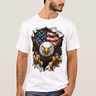 アメリカンハクトウワシ USA フラッグ破り Tシャツ