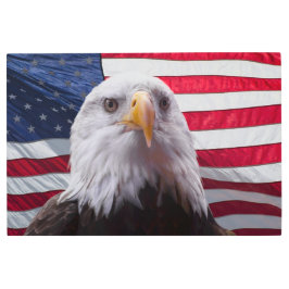 アメリカンハゲワシとアメリカ国旗 メタルプリント