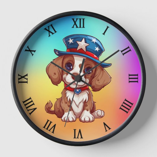 アメリカンハットをかぶったかわいい子犬-71009 壁時計 (正面)