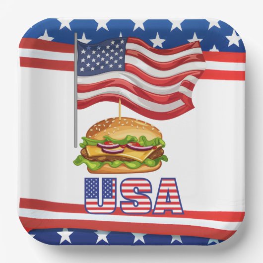 アメリカンハンバーガー7月4日の独立記念日 ペーパープレート (正面)