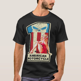 アメリカンバイク1ピンアップガールバイクオールドスクール Tシャツ