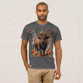 アメリカンバイソンとインディアンペイントブラシ Tシャツ (正面フル)