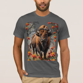 アメリカンバイソンとインディアンペイントブラシ Tシャツ