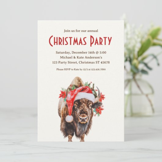 アメリカンバイソンバッファローサンタハットクリスマスパーティー 招待状 (スタンド正面)