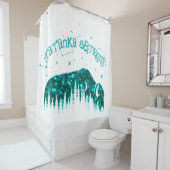 アメリカンバイソンムーンスター銀河系ティール(緑がかった色)ホワイトトラベル シャワーカーテン (インサイチュ)