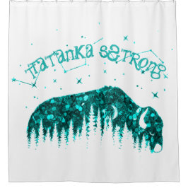 アメリカンバイソンムーンスター銀河系ティール（緑がかった色）ホワイトトラベル シャワーカーテン