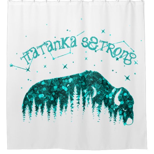 アメリカンバイソンムーンスター銀河系ティール(緑がかった色)ホワイトトラベル シャワーカーテン (正面)