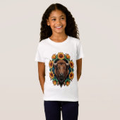 アメリカンバイソン+ひまわりの花輪+カンザス州 Tシャツ (正面フル)