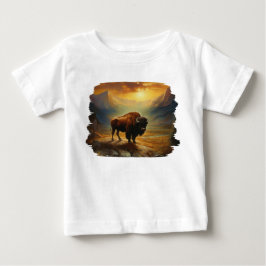 アメリカンバイソン 日没 シルエット ベビーTシャツ