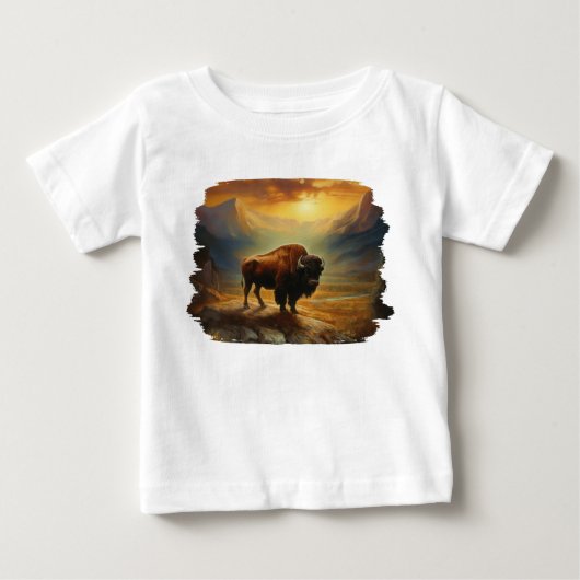 アメリカンバイソン 日没 シルエット ベビーTシャツ (正面)