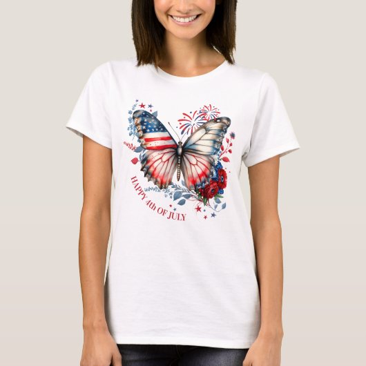 アメリカンバタフライ7月4日の名前の文字愛国心 Tシャツ (正面)