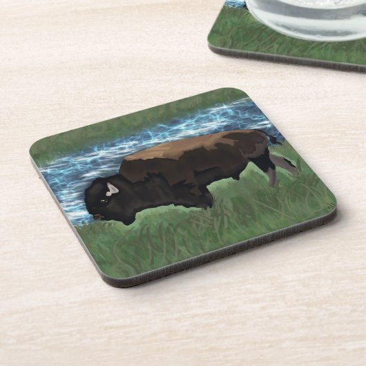 アメリカンバッファローまたはバイソンイラストレーション コースター (左側)