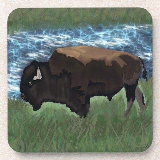 アメリカンバッファローまたはバイソンイラストレーション コースター (正面)