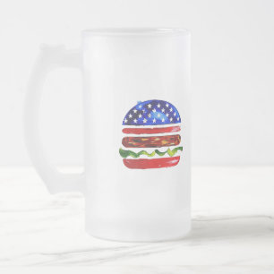 アメリカンバーガー (ホワイト・ペインティング No. 5) フロストグラスビールジョッキ