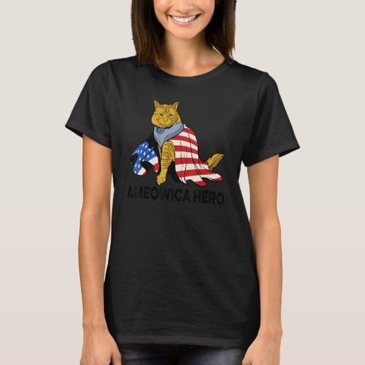 アメリカンヒーロー猫の日母独立記念日愛国 Tシャツ (正面)
