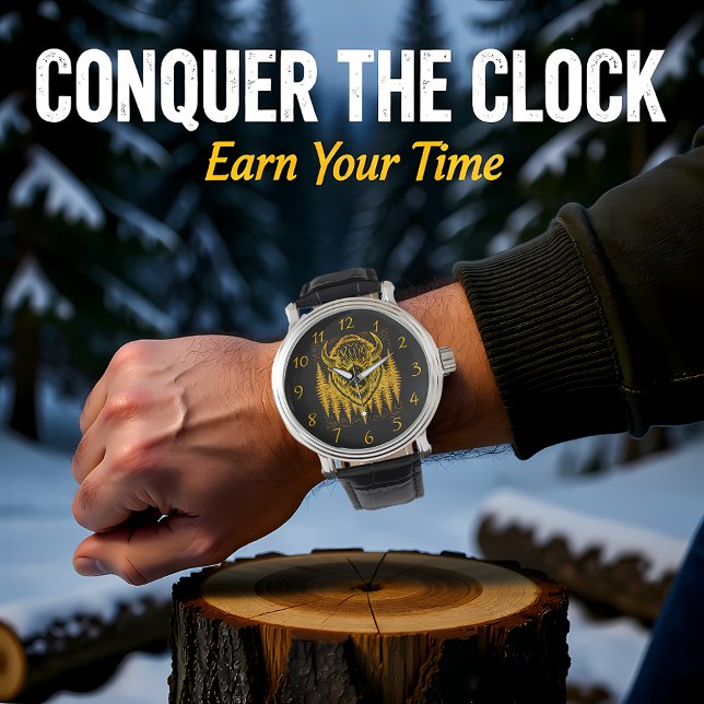 アメリカンビーフヘッドのイラスト　背の高い木々に囲まれて 腕時計 (クリエイターアップロード済み)