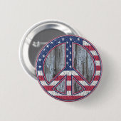 アメリカンピースサインオンヴィンテージウッドピンバック 缶バッジ (正面&裏面)