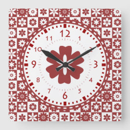 アメリカンファームカントリーキッチン赤と白フラワー ラージ壁時計