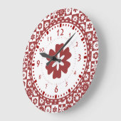 アメリカンファームカントリーキッチン赤と白フラワー ラージ壁時計 (傾斜)