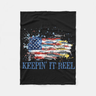 アメリカンフィッシュフラグ レトロな釣り 4th July フリースブランケット