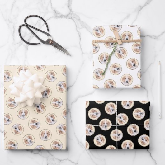 アメリカンフォックスハウンド赤ウォーカー可愛絵を描いドッグアート ラッピングペーパーシート (正面)