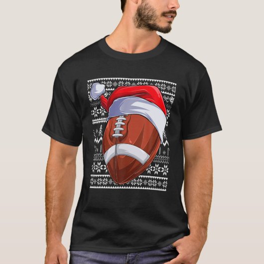 アメリカンフットボールおもしろい醜いクリスマスセーター男の子 Tシャツ (正面)