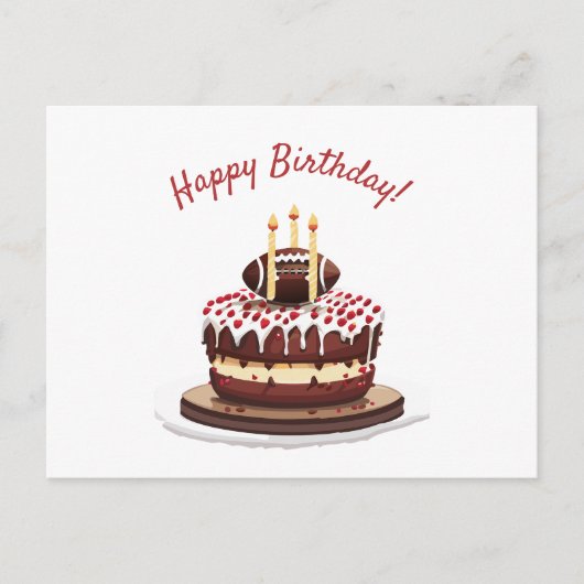 アメリカンフットボールと誕生日ケーキ ポストカード (正面)