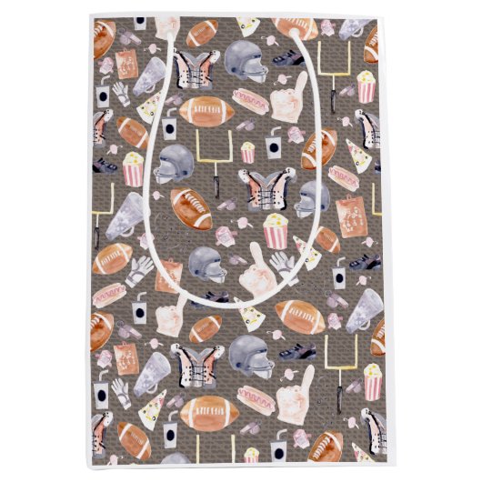 アメリカンフットボールのグレーテクスチャ |パターン ミディアムペーパーバッグ (正面)