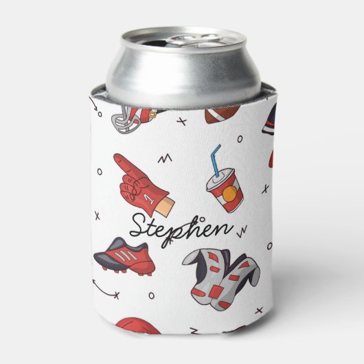 アメリカンフットボールのシームレスパターンスポーツ愛好家 缶クーラー (缶正面)