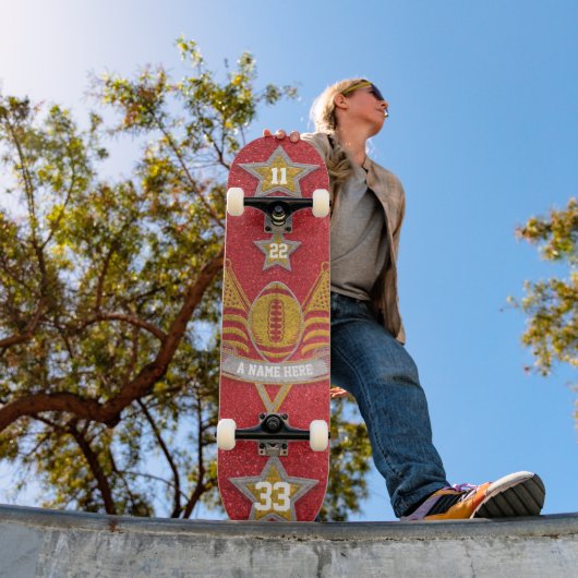 アメリカンフットボールのジャージーカラーズレッド+金ゴールドグリッター スケートボード (室外1)