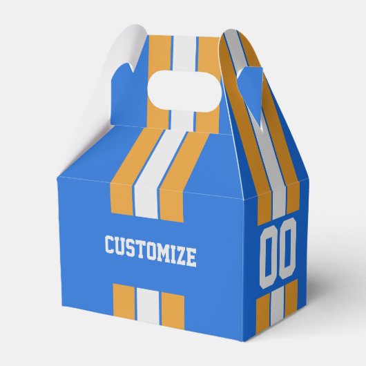 アメリカンフットボールのチームカラーは青と黄色 フェイバーボックス (正面サイド)