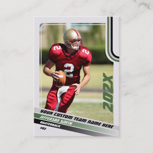 アメリカンフットボールのトレーディングカーカスタムドのギフトグリーン コーリングカード (正面)