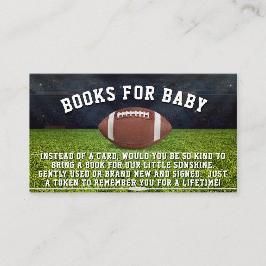 アメリカンフットボールのフィールドブックリクエスト赤ちゃんシャワー エンクロージャーカード (正面)