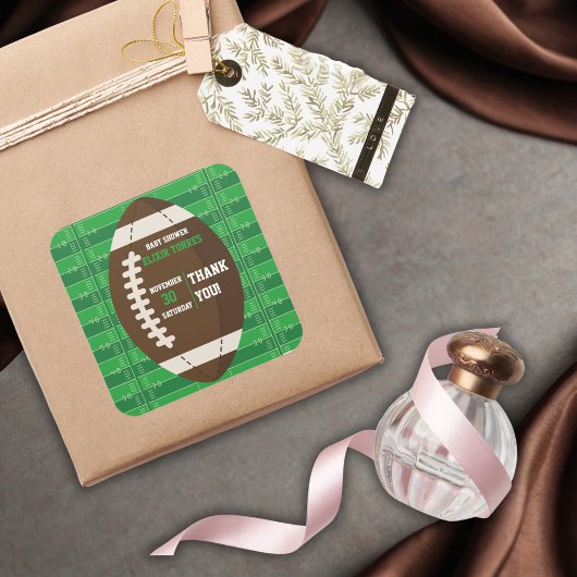 アメリカンフットボールのブラウン&グリーンカラー赤ちゃんシャワー スクエアシール
