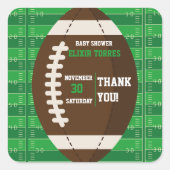 アメリカンフットボールのブラウン&グリーンカラー赤ちゃんシャワー スクエアシール (正面)