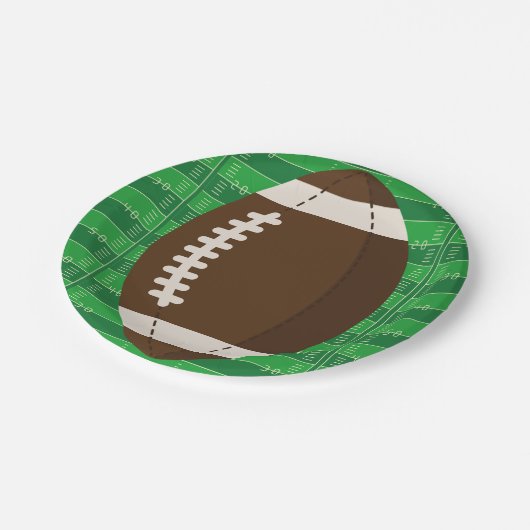 アメリカンフットボールのブラウン&グリーンカラー赤ちゃんシャワー ペーパープレート (アングル)