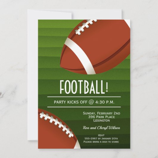 アメリカンフットボールのボウルゲームパーティの招待状 (正面)
