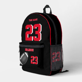 アメリカンフットボールのボールのバックパック黒レッド1 プリントバックパック