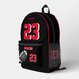 アメリカンフットボールのボールのバックパック黒レッド プリントバックパック