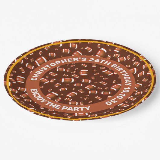 アメリカンフットボールのボールの継ぎ目のないパターン ペーパープレート (アングル)