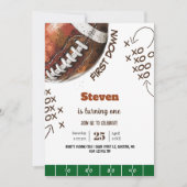 アメリカンフットボールの子供たちが最初の誕生日 招待状 (正面)