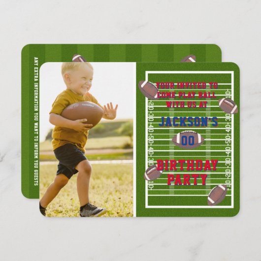 アメリカンフットボールの誕生日パーティーの写真 招待状 (正面/裏面)